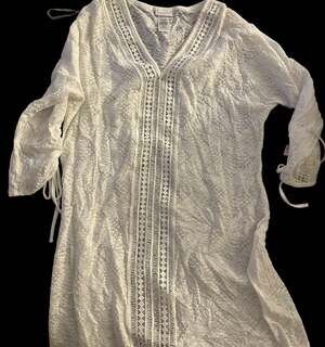 Dotti White Floral Lace Swim Beach Cover-Up Dress, V-Neck, Size L